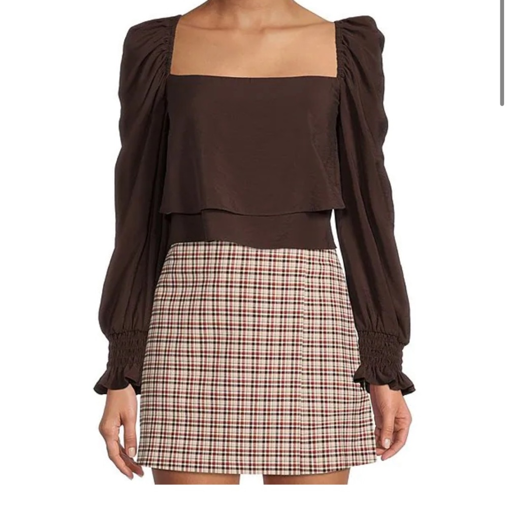 Gianni Bini Mila Drapey Viscose Square Neck Long Sleeve Woven Blouse. Size Small